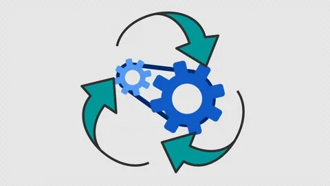 Recycling gears process logo in cartoon animation. Sustainable technology icon. Stock Footage 313139548