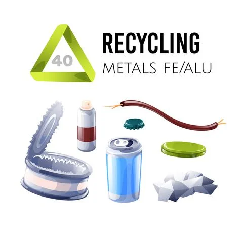 Recycling icon. Different metallic types of waste Stock Illustration