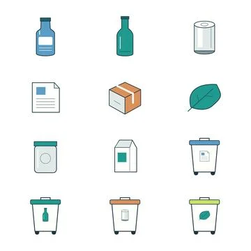Recycling Icon Set for Waste Sorting Stock Illustration