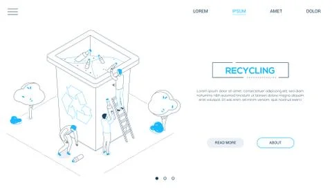 Recycling - line design style isometric web banner Stock Illustration