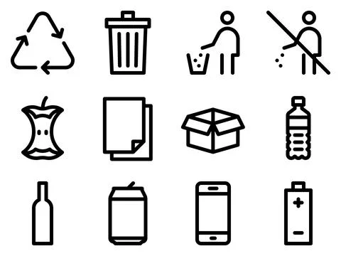 Recycling line icon set. Vector graphics Stock Illustration