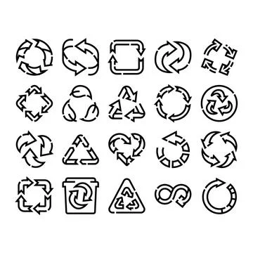 Recycling loop arrows icon collection on white Stock Illustration