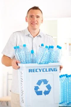Recycling man with bin Stock Photos