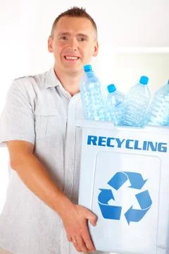 Recycling man with bin Stock Photos