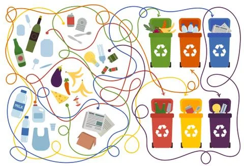 Recycling maze for kids with a solution Stockillustratie