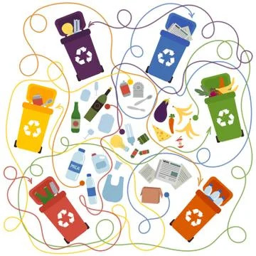 Recycling maze for kids with a solution Stockillustratie