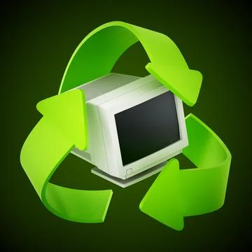 Recycling old computer equipment concept. 3D illustration Illustrazione stock