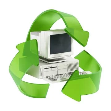 Recycling old computer equipment concept. 3D illustration Stock Illustration