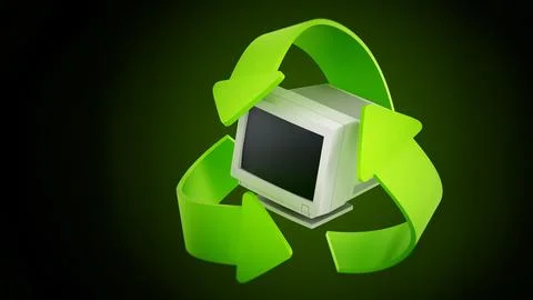Recycling old computer equipment concept. 3D illustration Stock Illustration