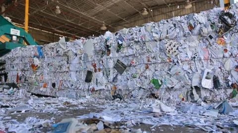 Recycling Paper center environment Ecologic waste garbage forklift Carton Stock Footage