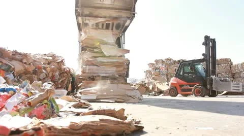 Recycling Paper center environment Ecologic waste garbage forklift Carton Stock Footage 10730339