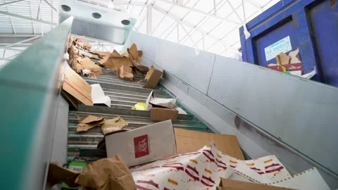 Recycling Paper Center Environment Ecologic Waste Garbage Forklift Carton 4K Stock Footage 147384546