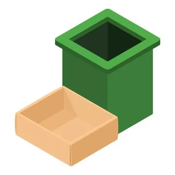 Recycling paper icon isometric vector. Empty cardboard box near square urn icon 스톡 일러스트