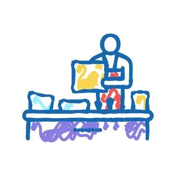 Recycling plant worker sorting garbage icon doodle illustration Stock Illustration