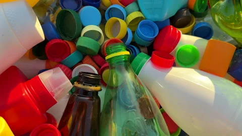 Recycling Plastic Bottle Caps. Plastic Material is Recyclable. Stock Footage 251952211