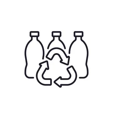 Recycling plastic bottles icon in line design Stock Illustration