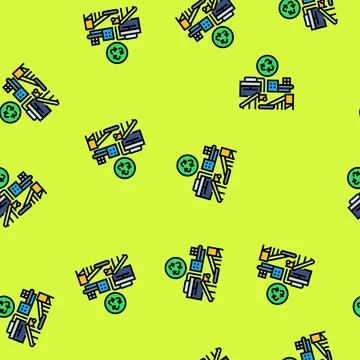 Recycling process e waste pollution vector seamless pattern 스톡 일러스트