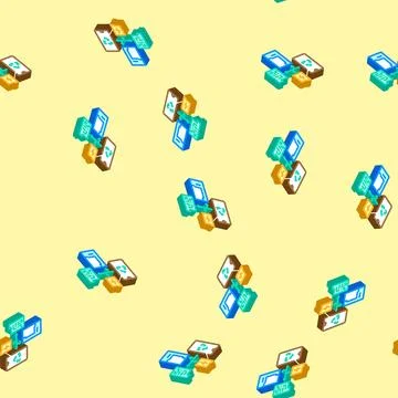Recycling process e waste pollution isometric icon seamless pattern 스톡 일러스트