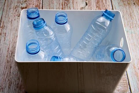 Recycling in process, empty water bottles Stock Photos
