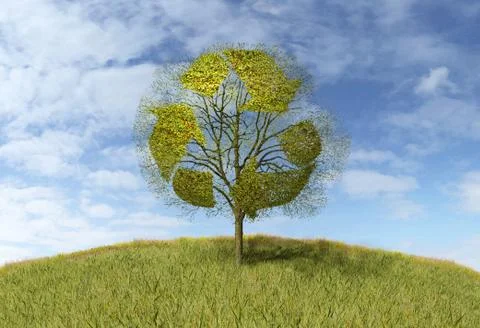 Recycling sign on a tree Stock-Illustration