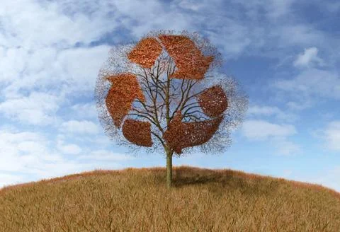 Recycling sign on a tree Stock Illustration