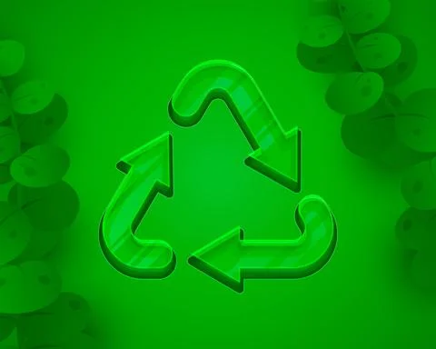 Recycling sign, triangular looped arrows, green icon white background. Vector Stock Illustration