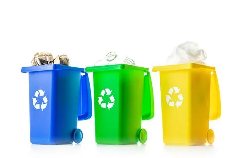 Recycling sorting. Bin container for disposal garbage waste and save environm Stock Photos