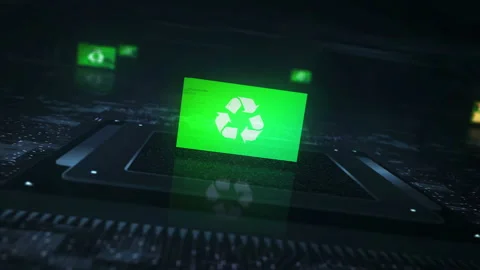 Recycling symbol flag on computer cpu Stock Footage 331306477