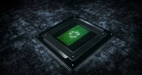Recycling symbol flag on computer cpu Stock Footage 331306542