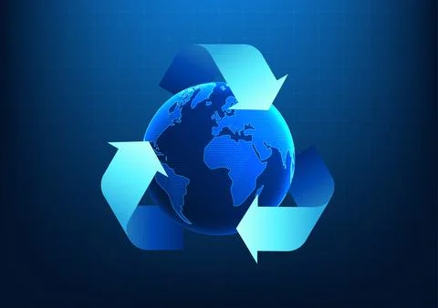 Recycling symbol inside is a globe. It shows how to help prevent global war.. 스톡 일러스트