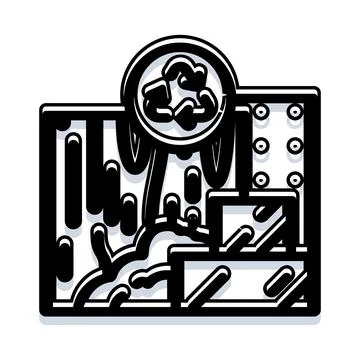 Recycling symbol over a waste processing facility Illustrazione stock