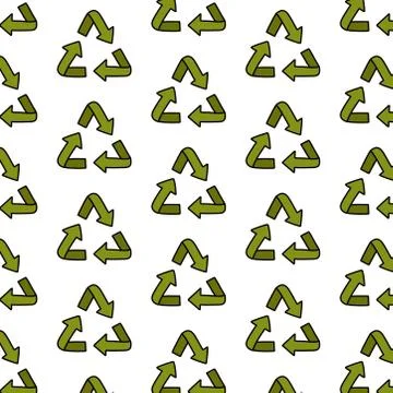 Recycling symbol seamless doodle pattern, vector color illustration Stock Illustration