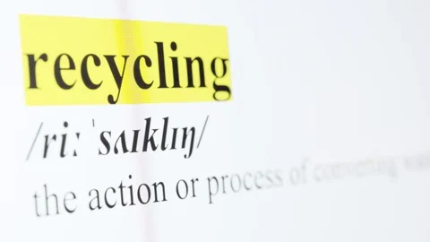 Recycling Text Macro Shot Highlighted in Yellow Color On Computer Screen Stock Footage 123224428