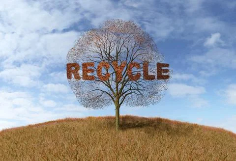 Recycling text on a tree Stock Illustration
