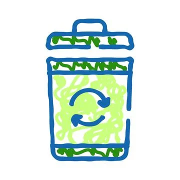 Recycling trash bin doodle for environmental care Stock Illustration