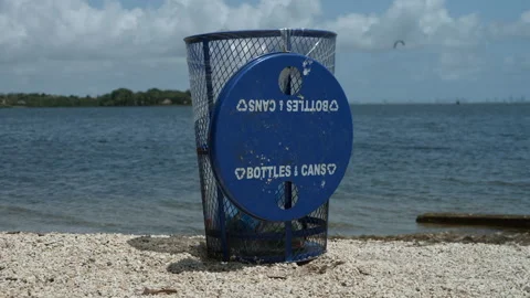 Recycling Trash Can by Ocean Stock Footage 195302353