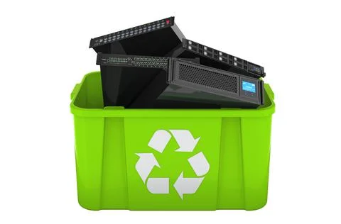 Recycling trash can with server equipment. 3D rendering Stock-Illustration