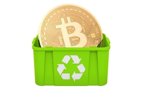 Recycling trashcan with bitcoin, 3D rendering Stock Illustration