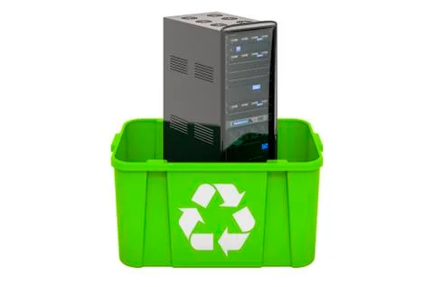 Recycling trashcan with computer server, 3D rendering Stock Illustration
