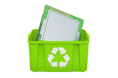 Recycling trashcan with CPU, 3D rendering Stock Illustration
