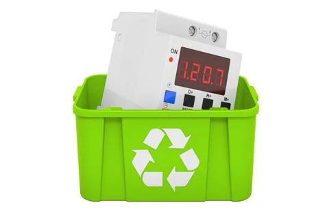 Recycling trashcan with digital timer switch. 3D rendering Stock Illustration