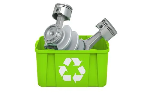Recycling trashcan with engine pistons, 3D rendering Stock Illustration