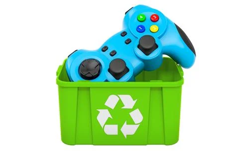 Recycling trashcan with gamepad, 3D rendering Stock Illustration