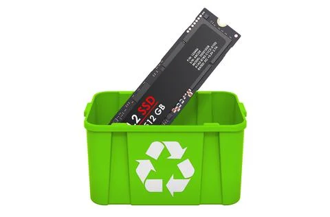 Recycling trashcan with M2 SSD, 3D rendering Illustrazione stock