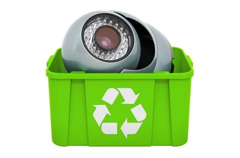 Recycling trashcan with security camera, 3D rendering Stock Illustration