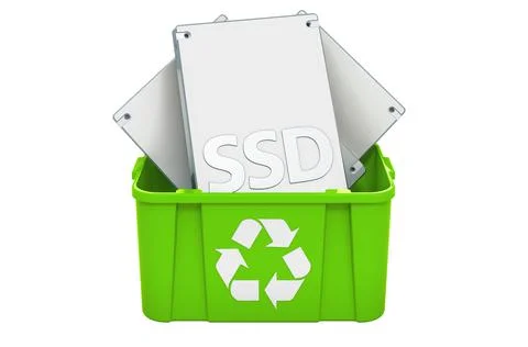 Recycling trashcan with SSD, 3D rendering Stock Illustration