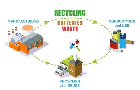 Recycling of used battery waste vector infographic Stock Illustration