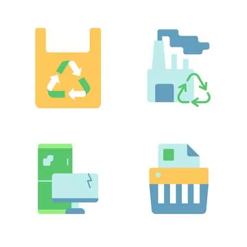 Recycling vector flat color icon set Stock Illustration