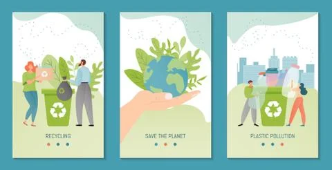 Recycling vector illustration banner template. Recycled material collected by イラスト素材