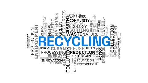 Recycling word cloud concept with environmental protection keywords on whit.. Stockillustratie